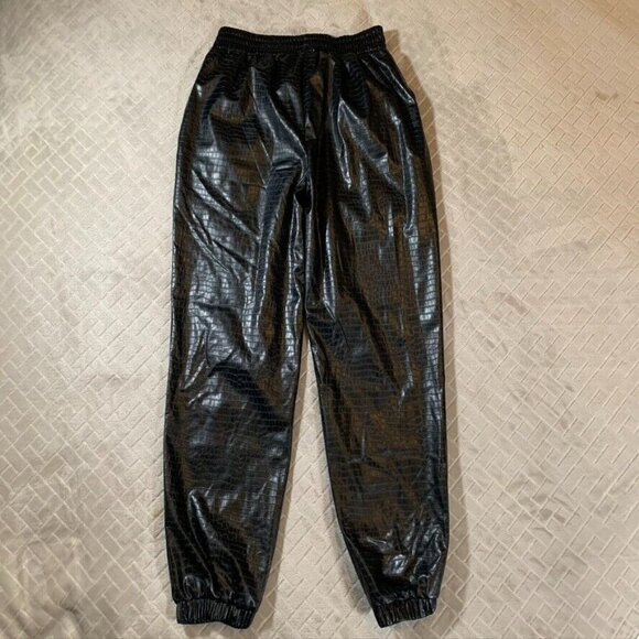 Missguided Womens 6 Pants Black Jogger Faux Leather Reptile Textured Pull On - Picture 8 of 10